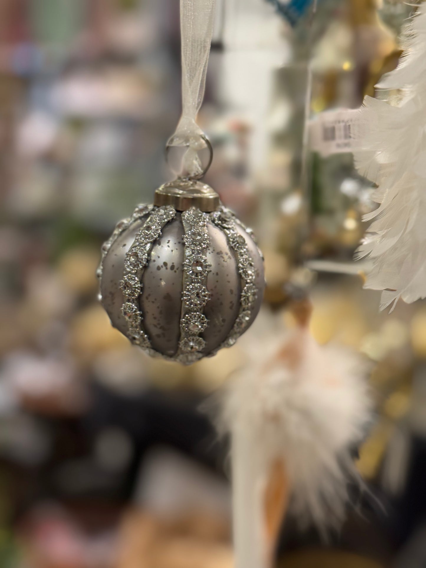 Julekule sølv med strass 6 cm