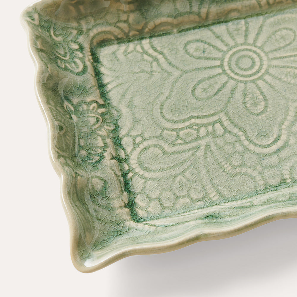 Fat rektangel Tray dish antikk mintgrønn Sthål