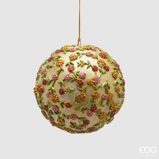 Julekule 10 cm blomster gull EDG Enzo de Gasperi