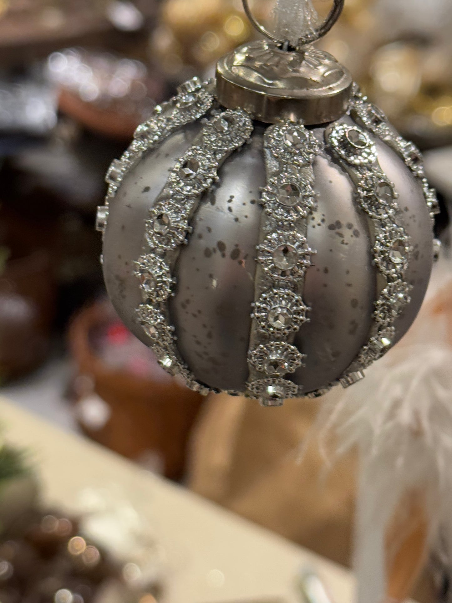 Julekule sølv med strass 6 cm