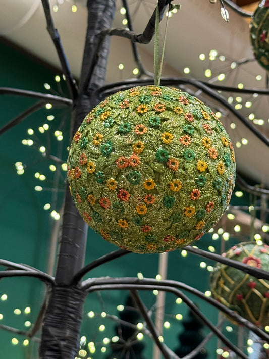 Julekule 10 cm blomster grønn EDG Enzo de Gasperi