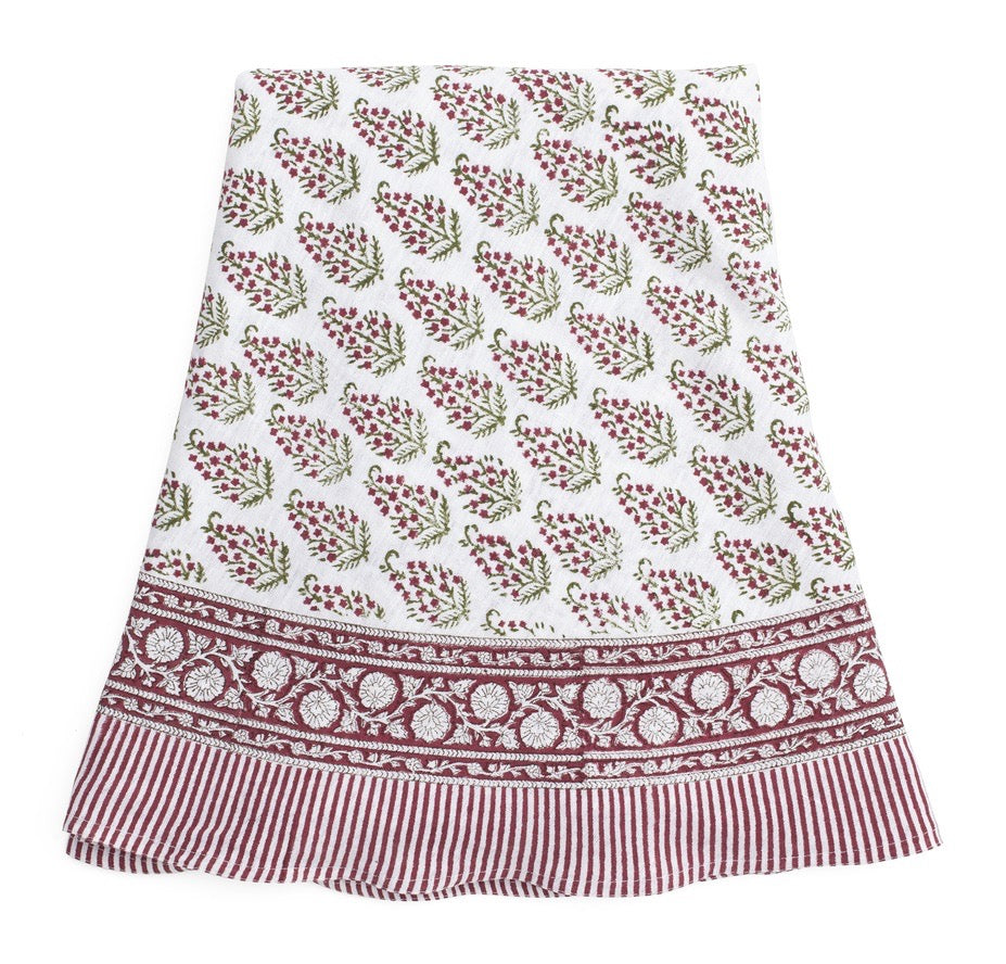 Duk lin Persian Paisley - rød grønn hvit - 220cm rund Chamois 1 igjen
