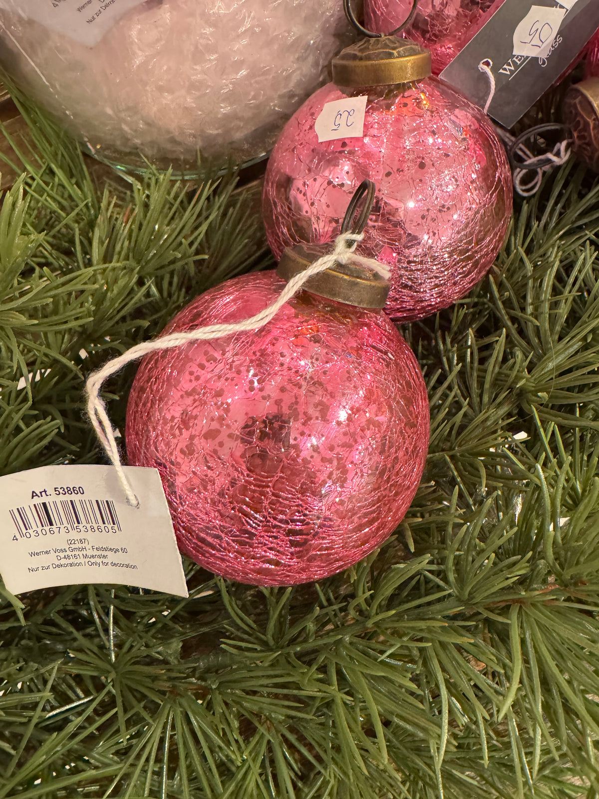 Julekule krakelert 8 cm rosa Werner Voss