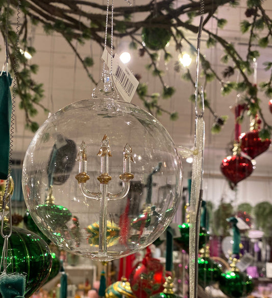 Julekule klar glass med kandelaber 10 cm Shishi