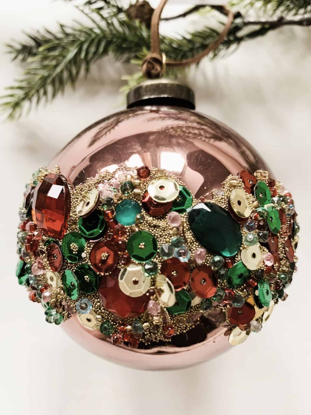 Julekule fersken strass 8 cm Trend design