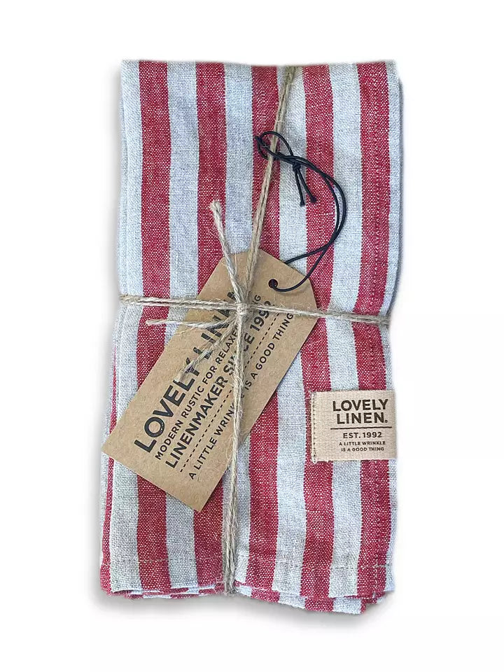 Linserviett Misty stripet rød linfarge Lovely linen