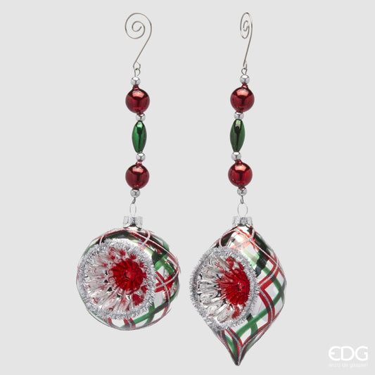 Julekule 8 cm rund rød grønn EDG Enzo de Gasperi