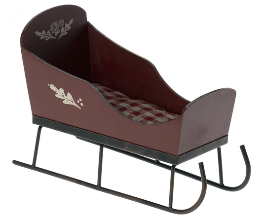 Slede rød mini gønnrutet teppe Maileg