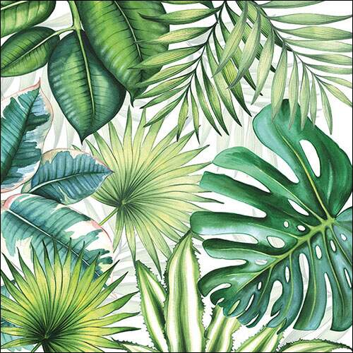 Serviett lunsj Tropical leaves grønne planter white Ambiente