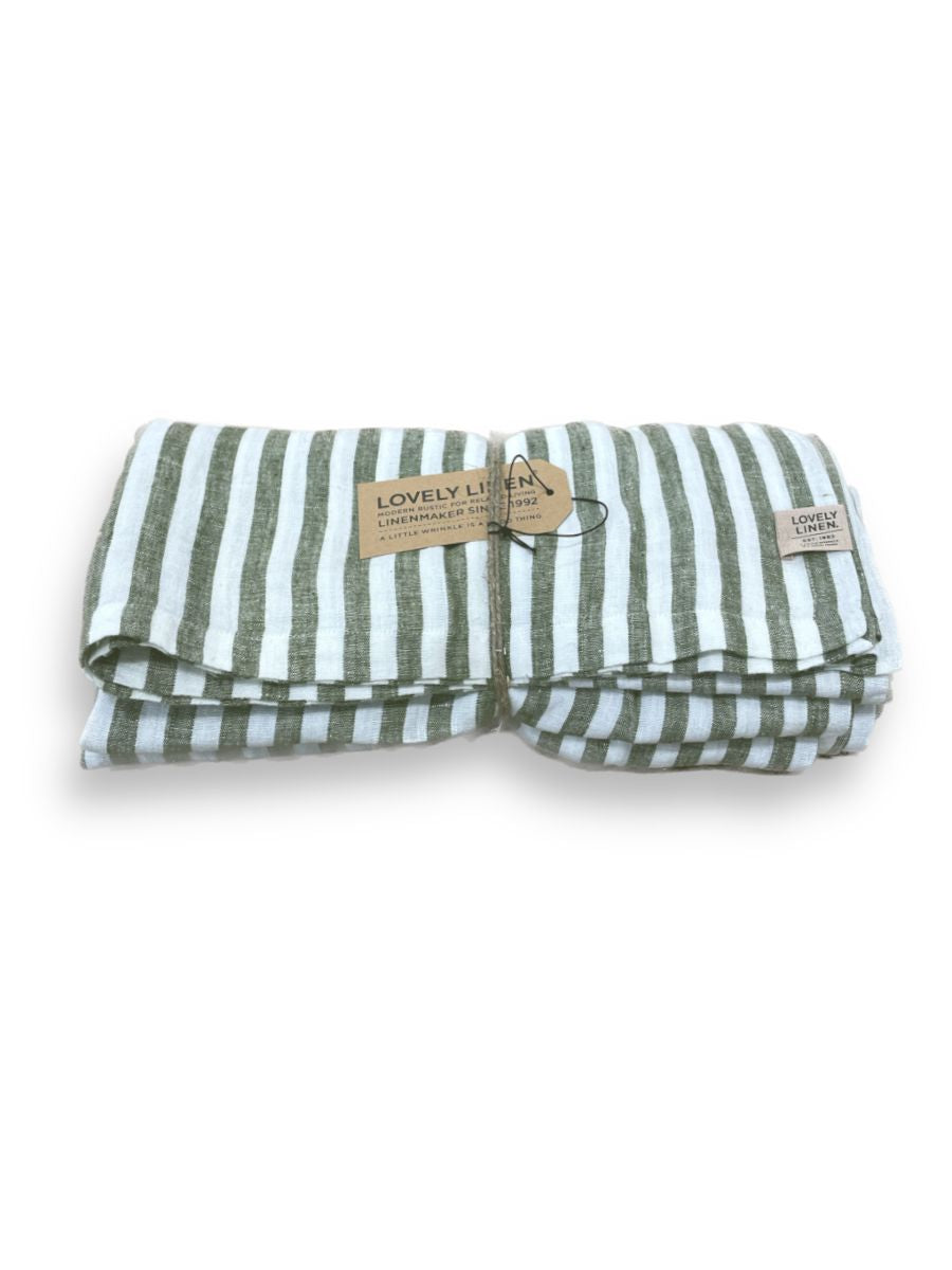 Løper Misty lin stripet mosegrønn 45x150 Lovely Linen