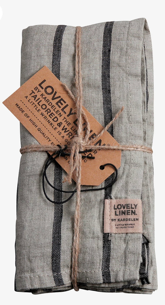 Linserviett Misty striper lin sort Lovely linen