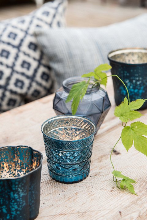 Telys lykt 10 cm Petrol tykke riller Affari