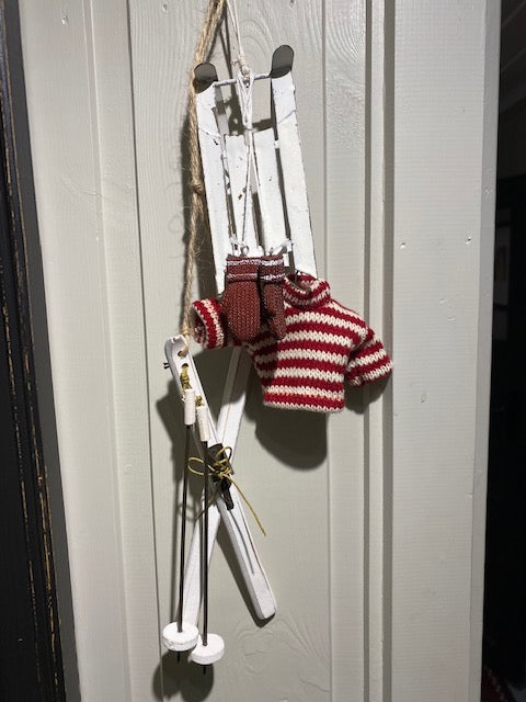 Julepynt sport Ski m staver hvite Shishi