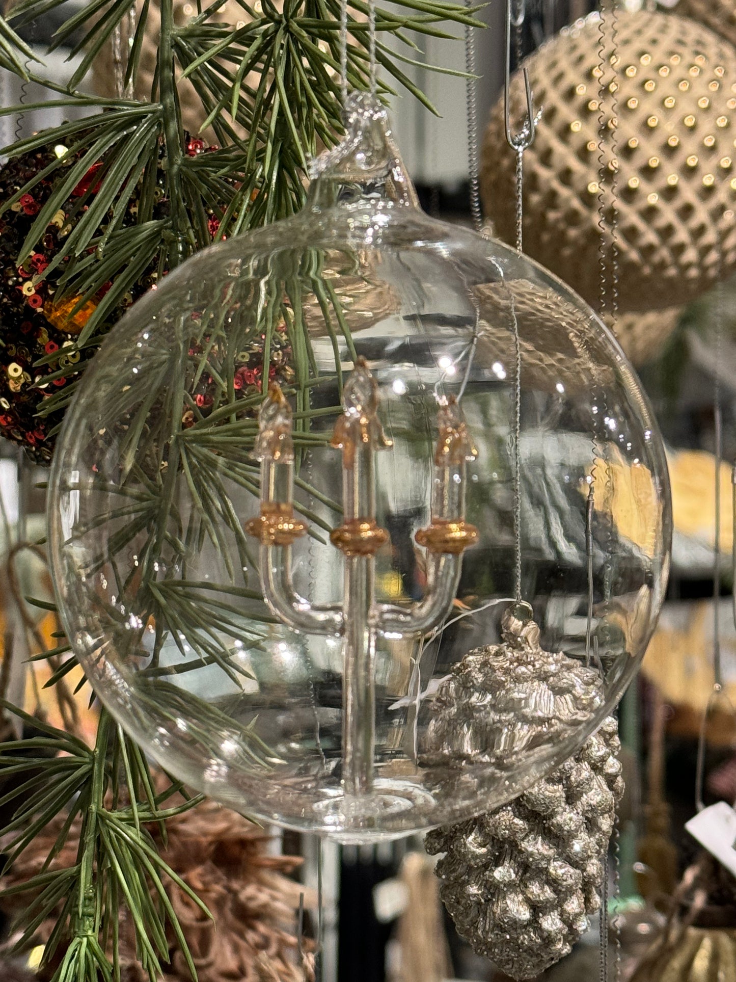 Julekule klar glass med kandelaber 10 cm Shishi