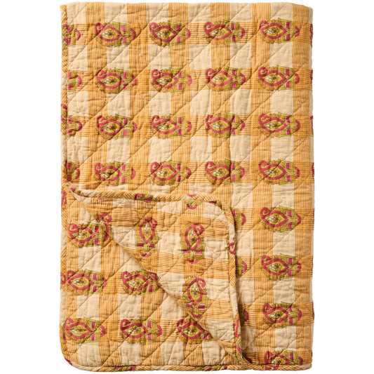 Teppe Quilt m/orange, rødt og grønt blokkmønster Ib Laursen