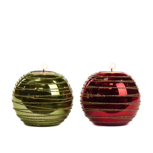 Telys lykt julekule 12 cm grønn lys Goodwill