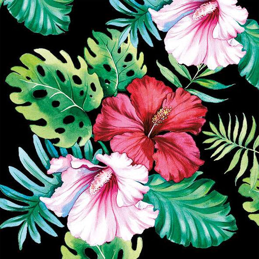 Serviett kaffe Hibiscus floral black Ambiente