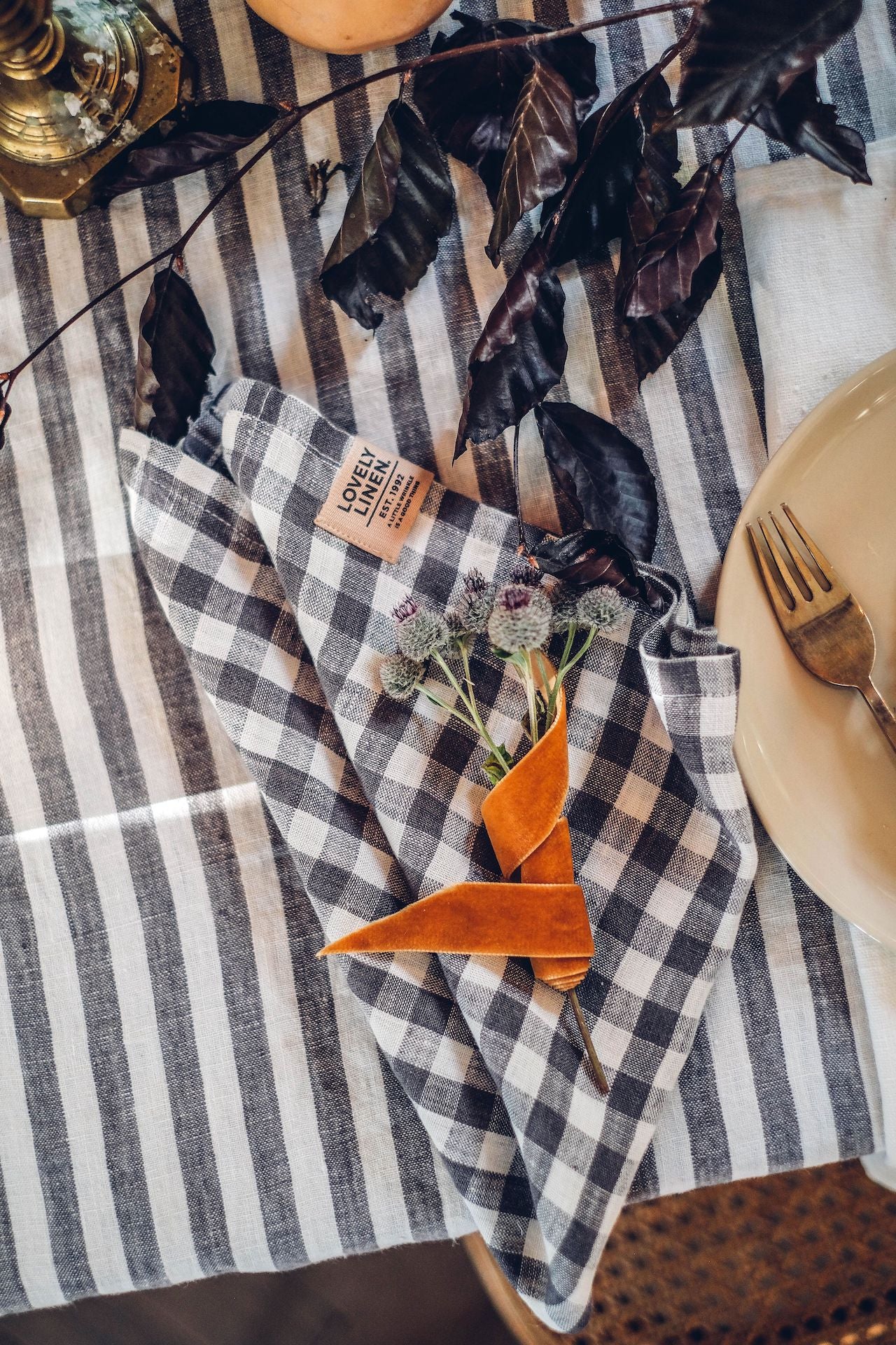 Kjøkkenhåndkle rutet Misty grå hvit Lovely linen
