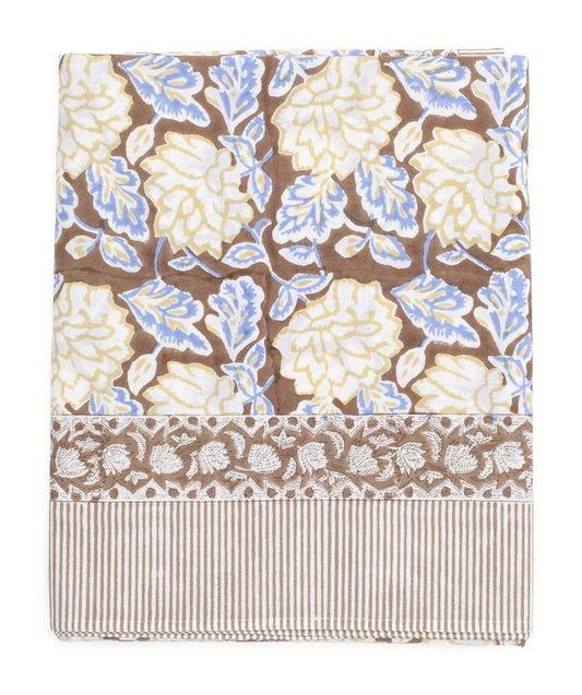 Duk bomull Dahlia - Brown & Blue - 150x350cm Chamois