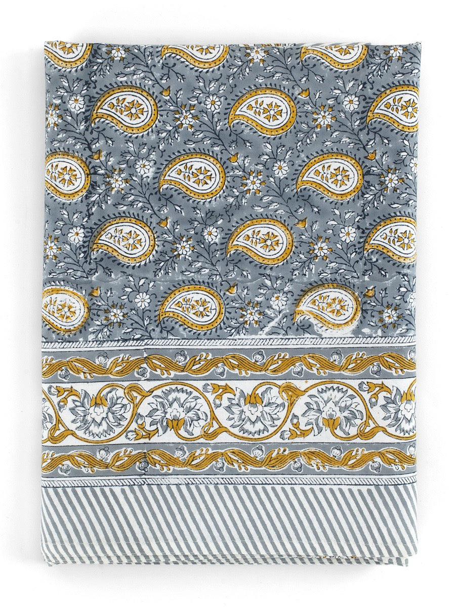 Duk bomull Botanique Paisley - Blue & Ochre - 150x 350 cm Chamois