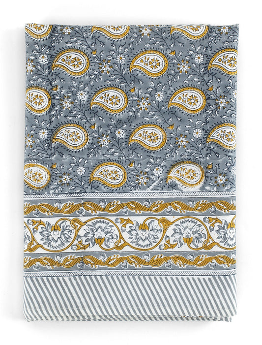 Duk bomull Botanique Paisley - Blue & Ochre - 150x 350 cm Chamois