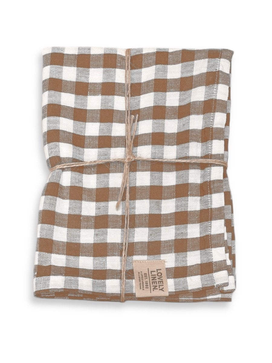 Kjøkkenhåndkle rutet Misty brun hvit Lovely linen kommer inn