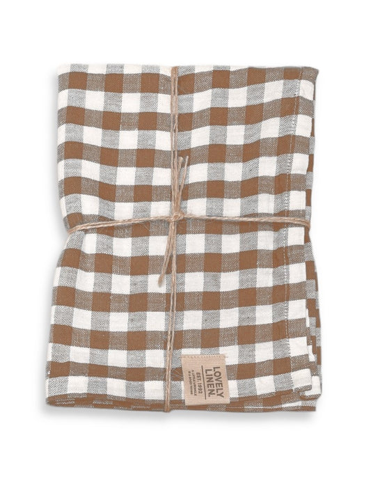 Kjøkkenhåndkle rutet Misty brun hvit Lovely linen kommer inn