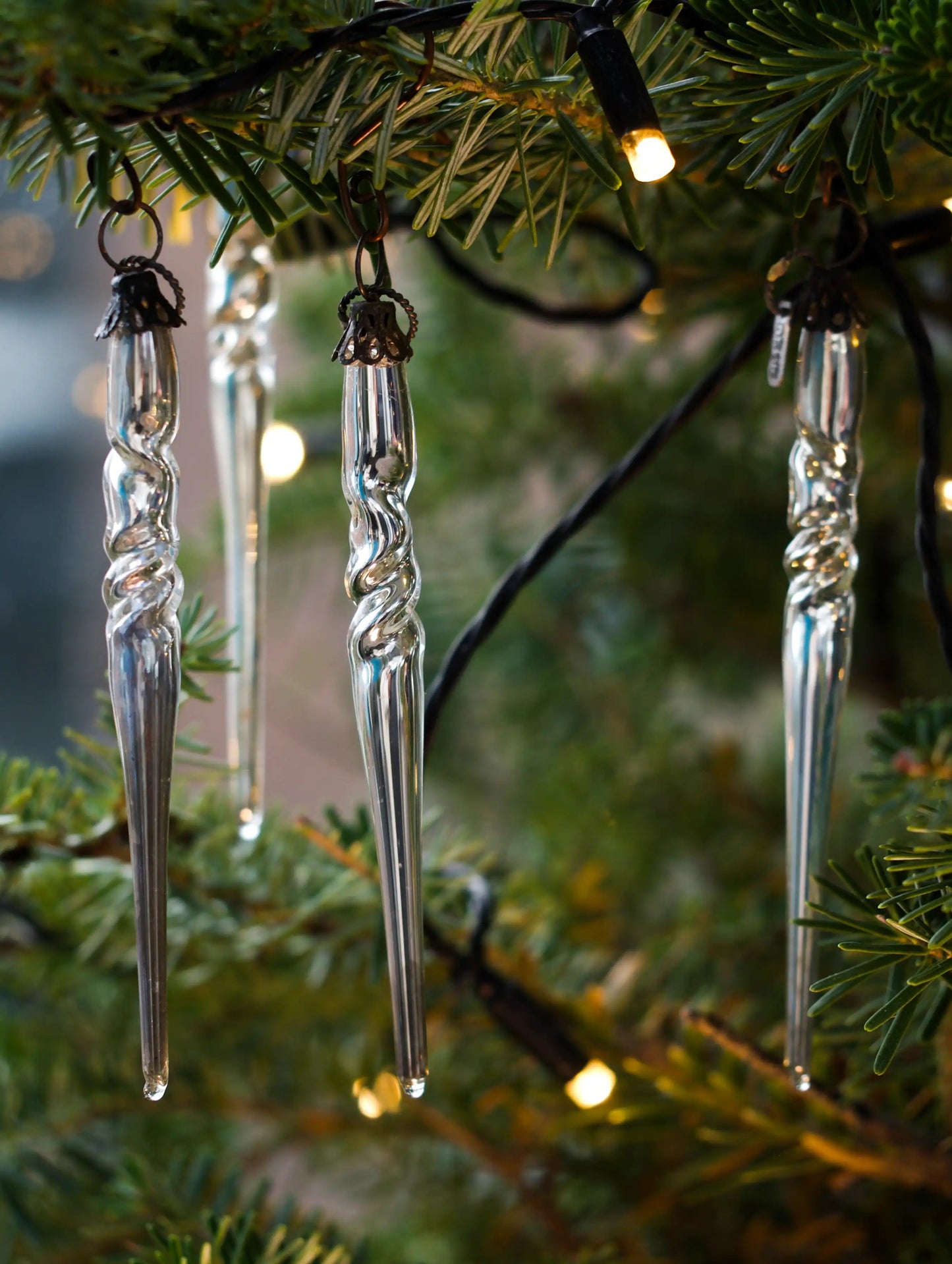 Julepynt 2 stk glass dråpe tvinnet sølv Deus Living