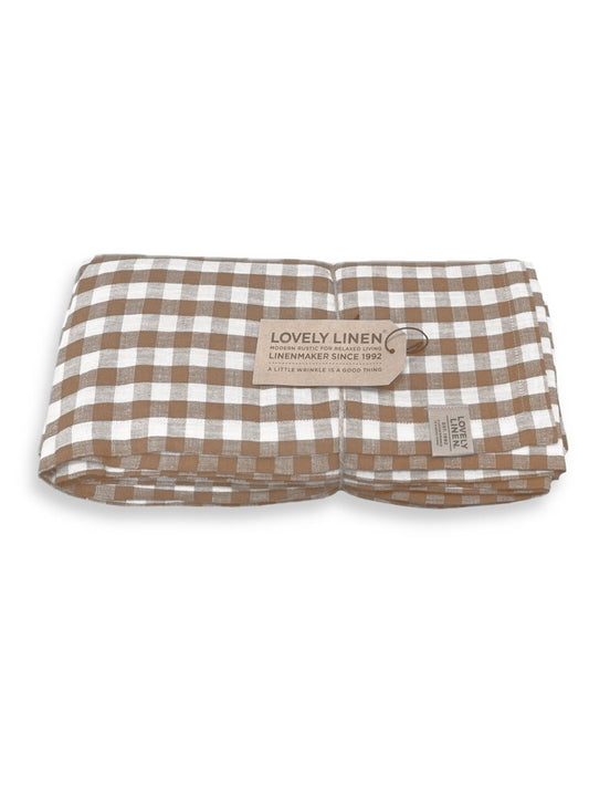 Lin duk rutet almond brun hvit 145x380 Lovely linen kommer inn