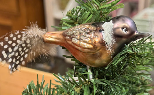 Julekule fugl på klype gull brun The Moshi