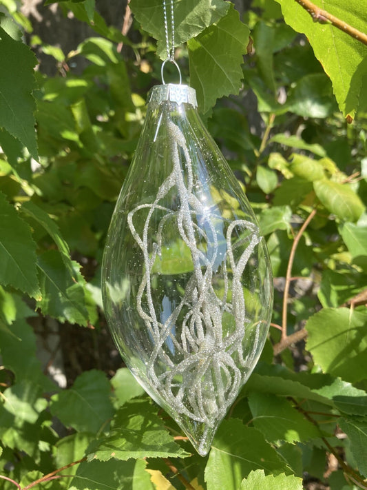 Julekule klar glass dråpe sølvgren 15 cm The Moshi