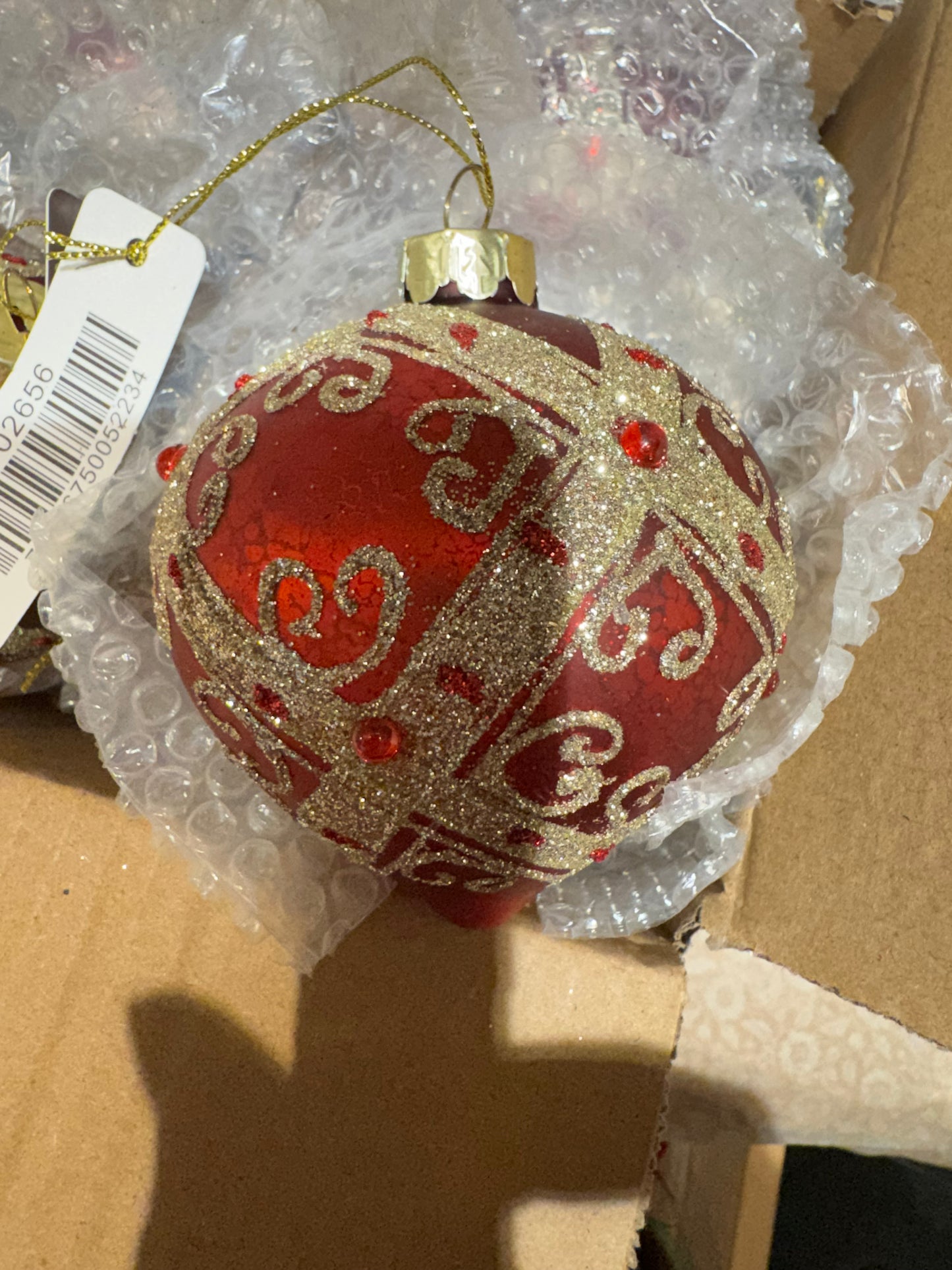 Julekule rød gull  oval 8 cm The Moshi