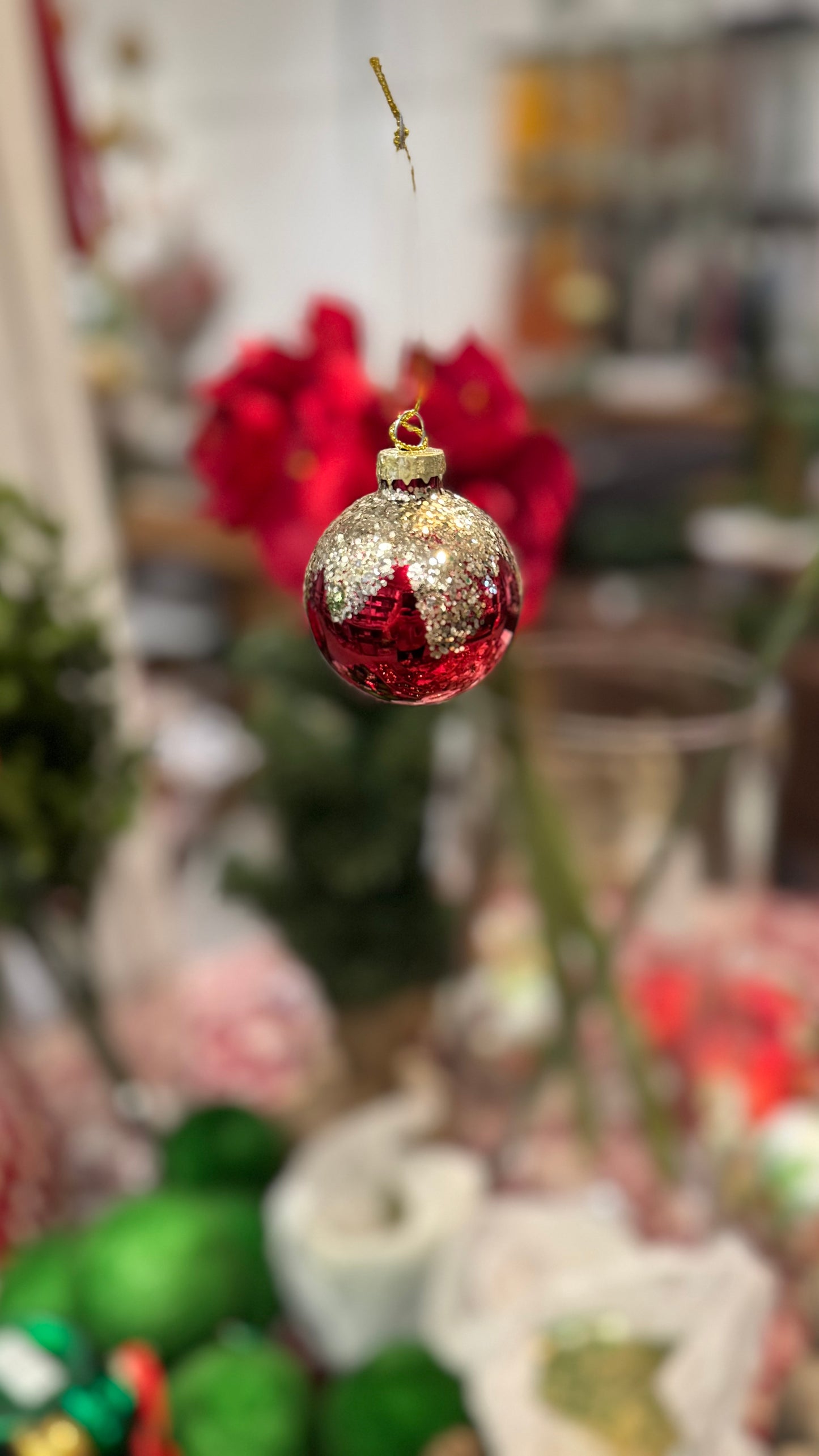 Julekule 5 cm rød med glitter Goodwill