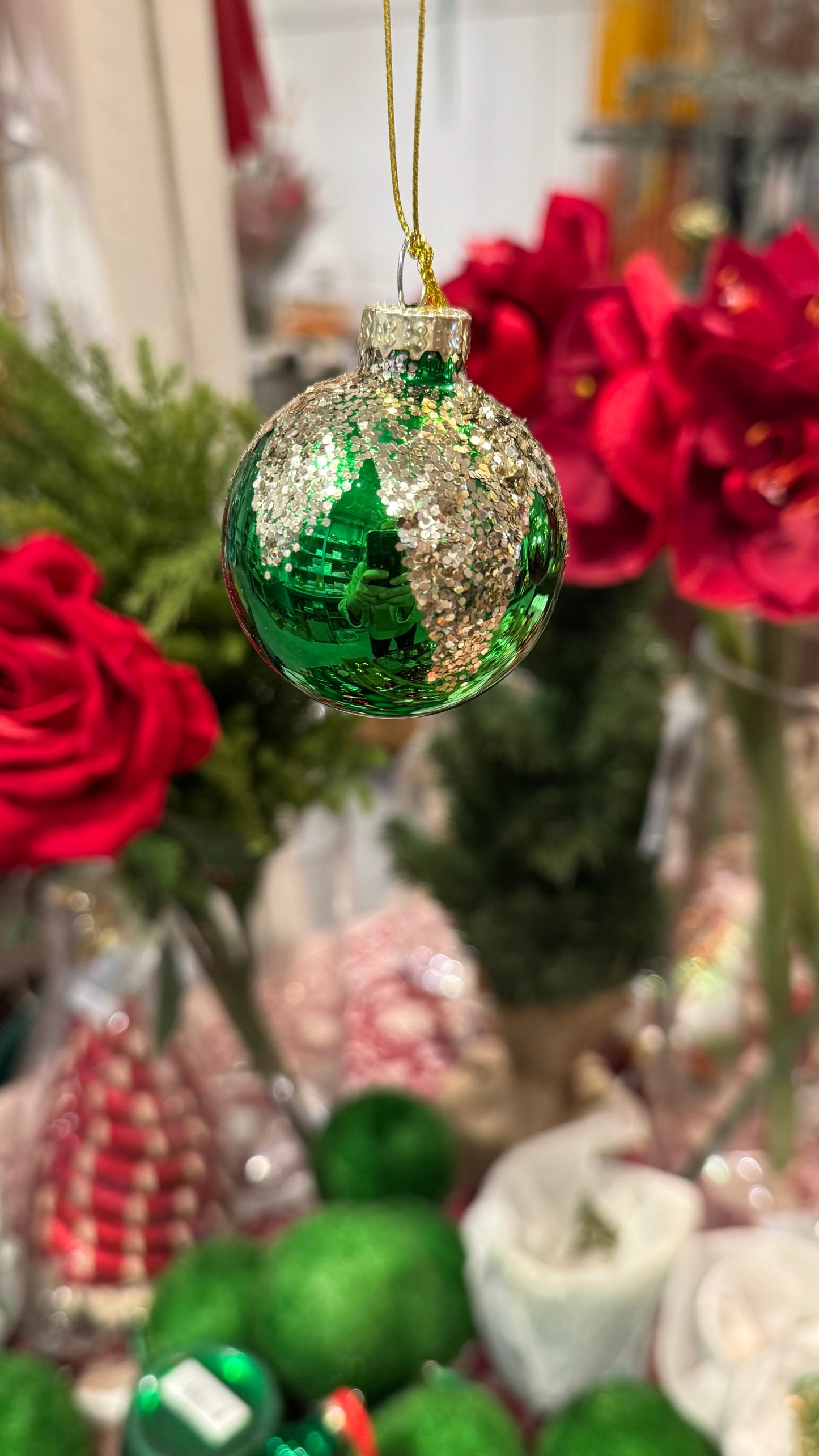Julekule 5 cm grønn med glitter Goodwill