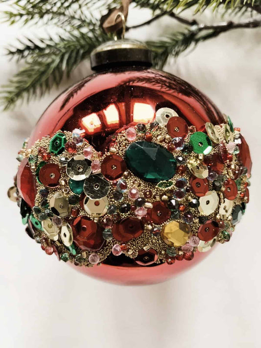 Julekule rød strass  8 cm Rød Trend design