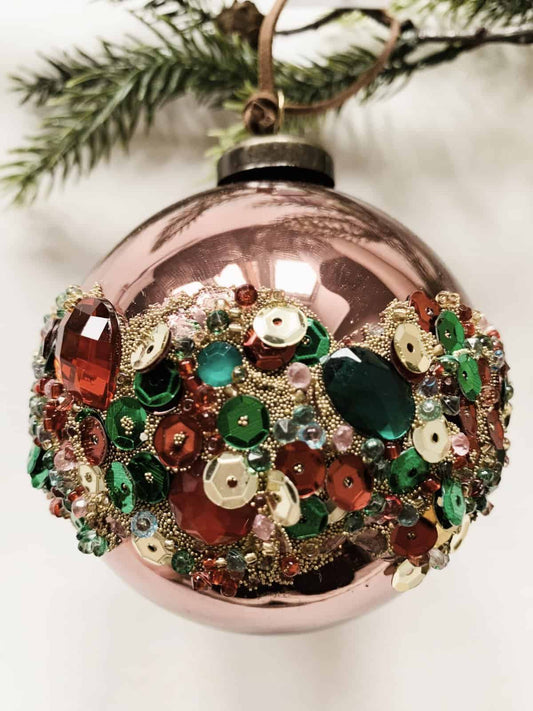 Julekule fersken strass 8 cm  Trend design