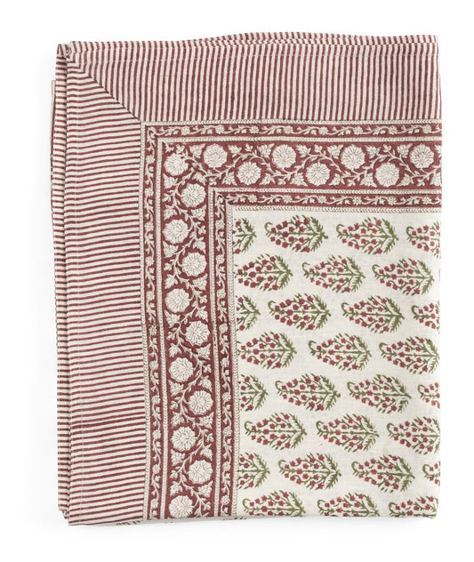 Duk lin Persian Paisley - rød grønn hvit - 150x350cm Chamois kommer inn september