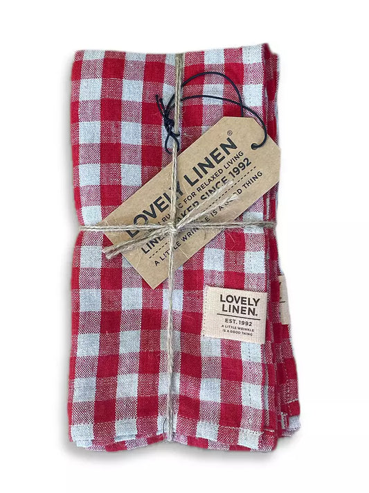 Linserviett Misty rutet rød linfarge Lovely linen
