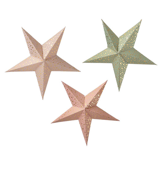 Jul Papir stjerner 3 pk rosa med gull stjerner Bungalow