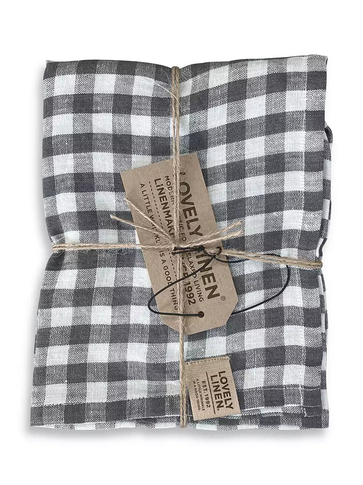 Kjøkkenhåndkle rutet Misty grå hvit Lovely linen
