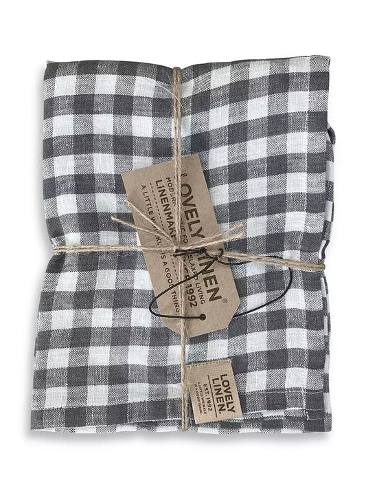 Kjøkkenhåndkle rutet Misty grå hvit Lovely linen