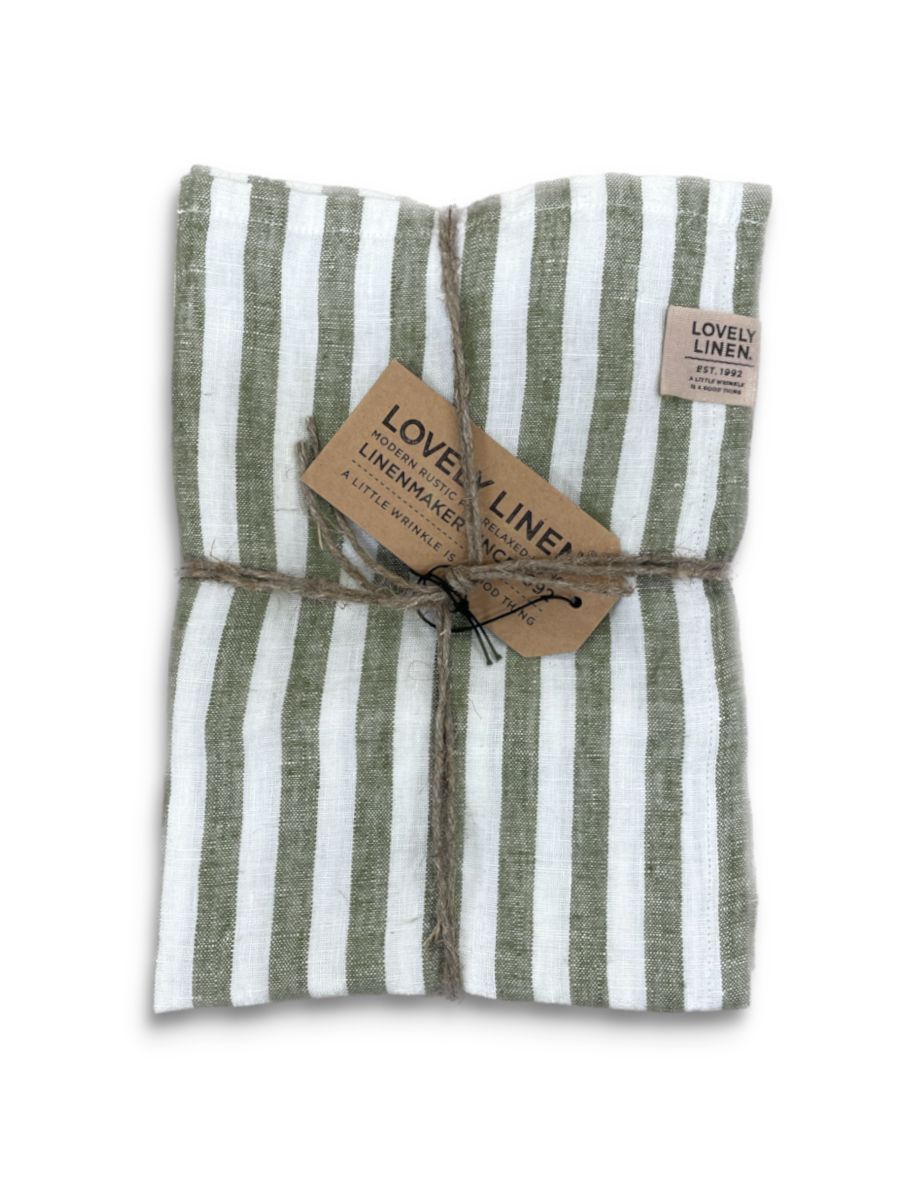 Duk lin stripet mosegrønn misty 2,5 m Lovely Linen