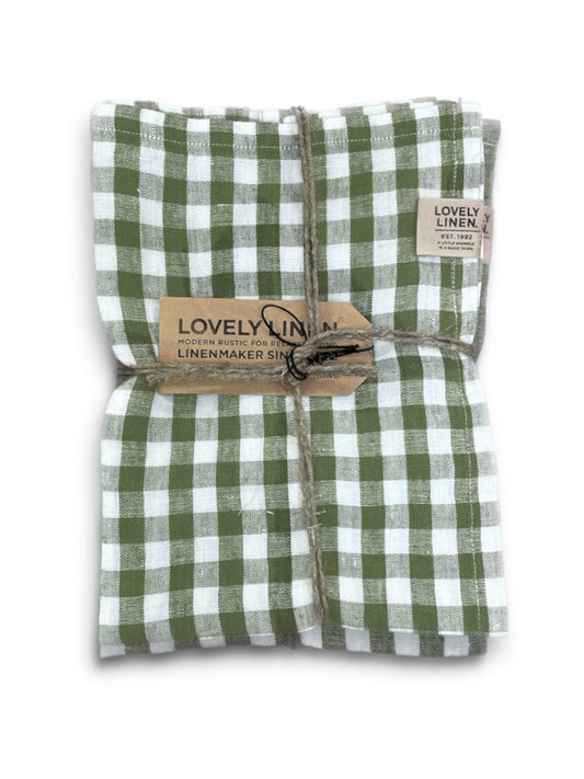 Kjøkkenhåndkle rutet Misty mosegrønn hvit Lovely linen