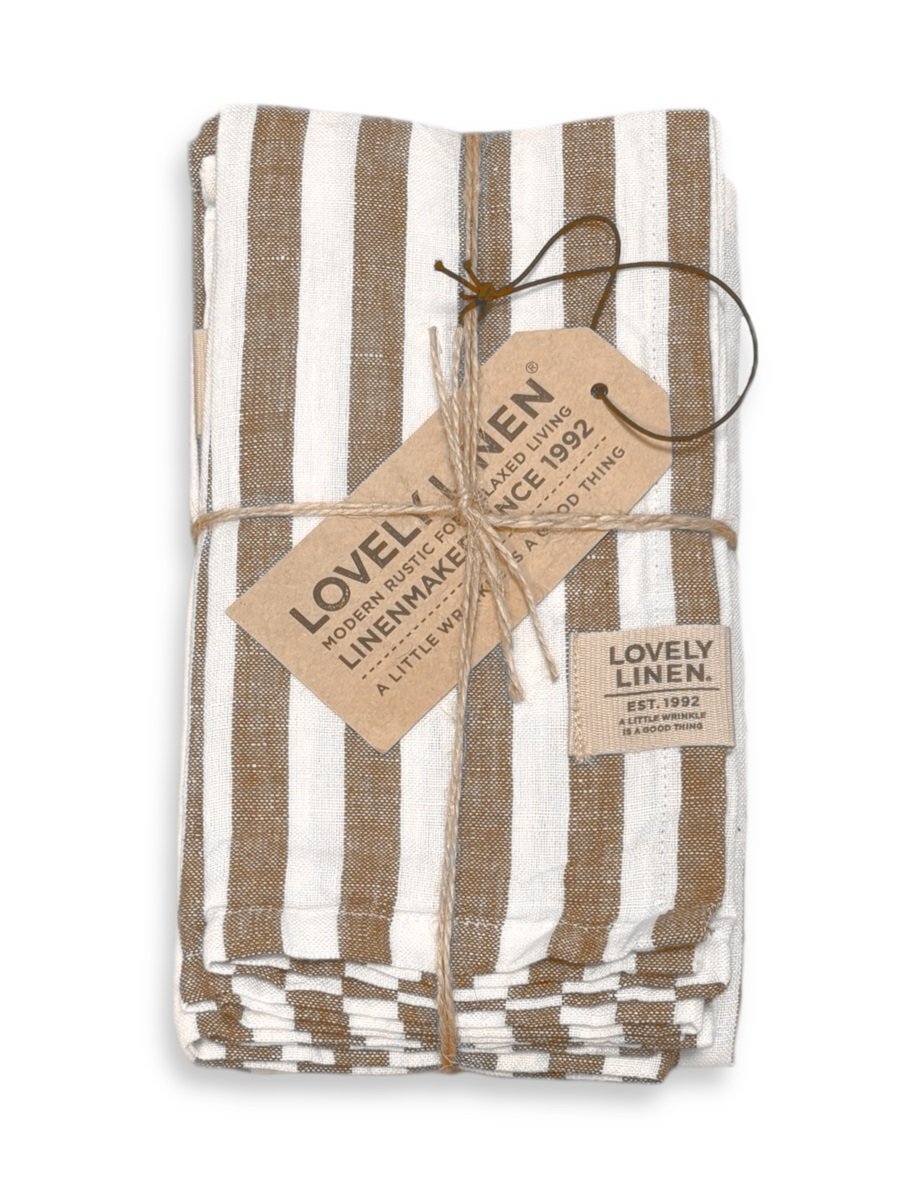 Linservietter Misty stripet brune hvite misty 45x45 Lovely linen kommer inn