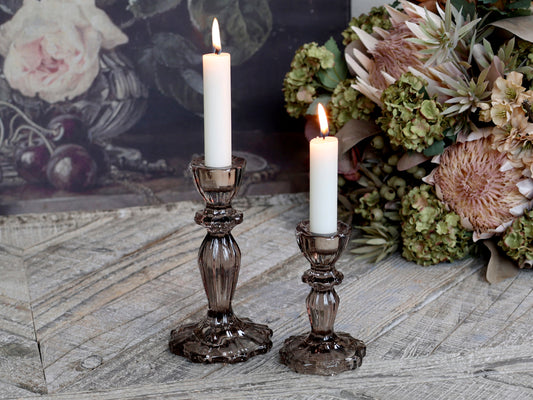 Lysestake glass blondekant mocca Chic Antique