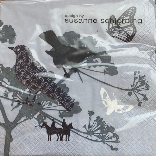 Serviett lunsj  spurv sparrow Susanne Schjerning